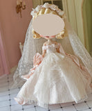 Handmade Doll Wedding Dress Miniature Bridal Princess Gown with Veil 1/6 1/4 1/3 Scale