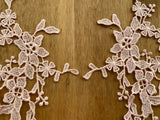 A Pair Salmon Pink Floral Lace Appliques Embroidered Flower Lace Motifs Patches