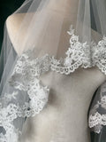 White Floral Lace Drop Veil  Single Tier Mantilla Style Bridal Wedding Veil