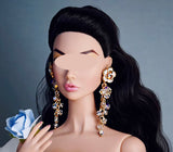 Handmade 1:6 Scale Doll Earrings Miniature Faux Crystal Tassel Earrings for Fashion Dolls