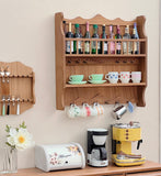 Craftuneed 1:6 Scale Dollhouse Wooden Wall Cup Rack Miniature Hanging Shelf with Hooks, Handmade Kitchen Storage for Dolls