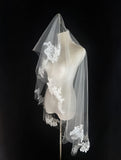Ivory Floral Lace Wedding Veil Single Tier Mantilla Style Bridal Drop Veil
