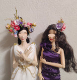 Handmade 1:6 Scale Floral Crown & Flower Hair Clip for Fashion Dolls Miniature Doll Headpiece