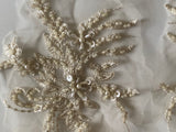 Craftuneed Bundle 7pcs luxury embroidered beaded lace applique dark ivory floral sequins tulle lace motif patch