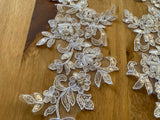 A Pair White Beaded Floral Lace Appliques Bridal Embroidered Sequin Lace Motif Patches