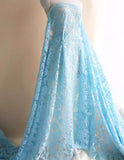 Craftuneed 1 Meter Luxury Sky Blue Floral Embroidered Lace Tulle Fabric with Scalloped Edges for Dressmaking & DIY Projects