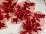 Craftuneed bundle 5pcs Red 3D lace applique sew on double layer floral lace motif patch