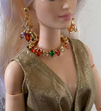 Craftuneed Luxury 1:6 miniature colourful faux diamonds doll necklace and earrings Handmade dollhouse jewellery set