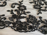 Craftuneed Bundle 7 Meters Black Floral Lace Trim Upper &amp; Lower Matching Pair Embroidered Tulle Lace Trimming for Sewing