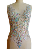 White Rhinestone Lace Applique, Beaded Sequin Motif, Bridal Costume Embellishment