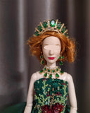 Handmade 1:6 Scale Royal Style Doll Jewelry Set – Miniature Pearl Gemstone Style Crown, Necklace & Earrings