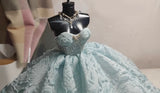 Craftuneed 1:6 Scale Luxury Blue Green Miniature Doll Ball Gown Dress with Rhinestone Bodice Petticoat &amp; Necklace for fashion Dolls Handmade