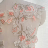 Floral Embroidered Lace Applique Pair Bridal Wedding Dress Bodice Motif Patch