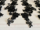 Craftuneed Bundle 5pcs black 3D lace applique sew on double layer floral lace motif patch