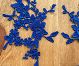 A Mirror Pair Royal Blue Floral Lace Appliques Embroidered Flower Lace Patches
