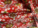 Craftuneed 3 Meters Red Japanese Sakura Cherry Blossom Butterfly Print Cotton Fabric for Dress Sewing diy