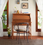 Craftuneed 1:6 Scale Dollhouse Roll Top Writing Desk Miniature Vintage Wooden Study Side Table with Drawers Furniture For Dolls