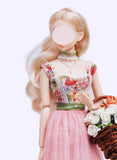 Handmade 1:6 Scale Doll Dress with Necklace Miniature Pink Lace Tulle Gown Custom Outfit