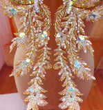 Red Mesh Sequin Beaded Lace Applique Set Embroidery Motif for Couture Sewing DIY