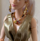 Craftuneed Luxury 1:6 miniature colourful faux diamonds doll necklace and earrings Handmade dollhouse jewellery set