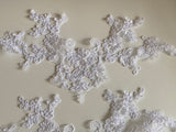 Craftuneed Bundle 4pcs White floral tulle lace applique sew on embroidered flower lace motif patch for sewing