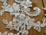 3pcs Ivory Sequin Lace Appliques Floral Embroidered Bridal Lace Motifs Patch