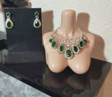 1:6 Scale Doll Necklace Earrings Crown Set Miniature Green Rhinestone Jewellery