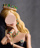 Handmade 1:6 Scale Doll Jewellery Miniature Emerald Green Crown Necklace Earrings Brooch