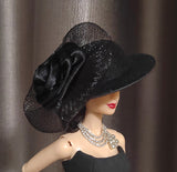 Handmade 1:6 Scale Doll Black Dress Outfit Set with Miniature Hat, Necklace & Bracelet