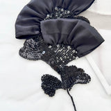 Black Beaded Floral Applique 3D Satin Embroidered Patch Sequin Lace Motif