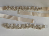 Handmade Rhinestone & Faux Pearl Motif Bridal Bracelet or DIY Applique Ivory Beaded Embellishment on Ribbon Craftuneed