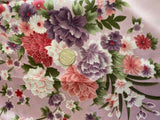 Craftuneed 1 Meter Pink floral print Satin fabric Japanese style Peony Blossom Glossy fabric For Sewing