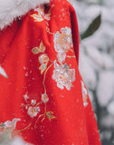 Handmade Embroidered Floral Doll Cape Miniature Red Velvet Faux Fur Cloak 1:3 Scale