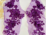 Craftuneed Bundle 8pcs champagne purple 3D floral lace applique sew on sequins floral embroidered lace motif patch