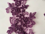 Craftuneed a Mirror Pair of purple floral lace applique sew on flower embroidered tulle lace motif patch