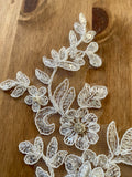 A Pair Ivory Beaded Floral Lace Appliques Bridal Embroidered Sequin Lace Motif Patches