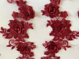 Craftuneed Bundle 5pcs wine 3D lace applique sew on double layer floral lace motif patch