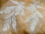Ivory Beaded Lace Applique Pair Bridal Sequinned Embroidered Leaf Motif Patch