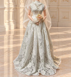 Handmade Doll Wedding Dress and Veil Vintage Lace Bridal Gown 1/6 1/4 1/3 Scale