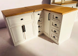 Craftuneed 1:6 Scale Handmade Dollhouse Wooden Kitchen Furniture Miniature Cabinets Storage Shelves &amp; Drawers Island Unit and Cupboard