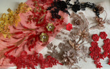 Craftuneed Bundle 7pcs luxury red gold beads lace applique sew on embroidered sequins floral lace motif patch