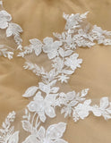 Ivory Sequin Bridal Lace Applique Pair Large Embroidered Floral Lace Motif Patch