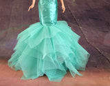 Handmade 1:6 Scale Doll Mermaid Dress Green Blue Sequin Beaded Gown Outfit