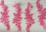 Craftuneed Bundle 4pcs Sharp Pink Floral Lace Applique Sew On Embroidered Tulle Lace Motif Patch