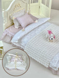 Craftuneed 1:6 scale Dollhouse French Style Princess Bed Miniature Ivory cream Wooden Bed Bedding Set For Fashion Dolls