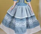 Craftuneed Handmade 1:6 Scale miniature Victorian Style Doll Dress and Hat Elegant Blue Lace Gown for Collectible Dolls