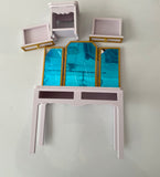 Craftuneed 1:6 miniature dollhouse white dressing table with mirror stool set for doll furniture Handmade