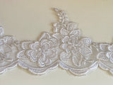 Craftuneed Bundle 3.5 Meters white &amp; Silver cords floral lace trim on organza Bridal Embroidered Dress lace trimming