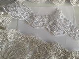 Bundle 20Yards White Floral Lace Trim Embroidered Tulle Trimming, Bridal Sewing DIY