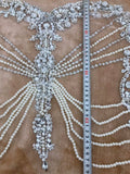 White Beaded Bodice Applique Bridal Faux Pearl Rhinestone Lace Patch For Wedding DIY